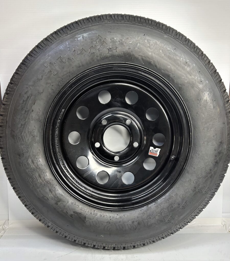 Free Country Trailer Tire & Wheel Assembly – ST205/75R15, 8-Ply, 5 Lug 4.5” Rim, Black Mod