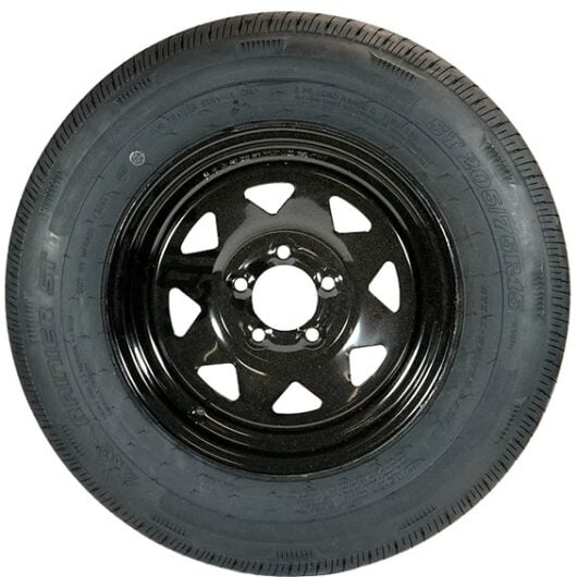 15" Inch Pre-Mounted  10ply ST205/75R15  Black Spoke  5x4.5 Trailer Tire Assembly